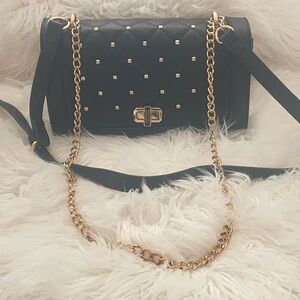 Badgley Mischka Quilted Shoulder Bag Black Gold Studs